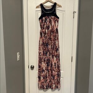 Lily Rose Sleeveless Maxi Dress - Pink and Blue with crocheted front detail